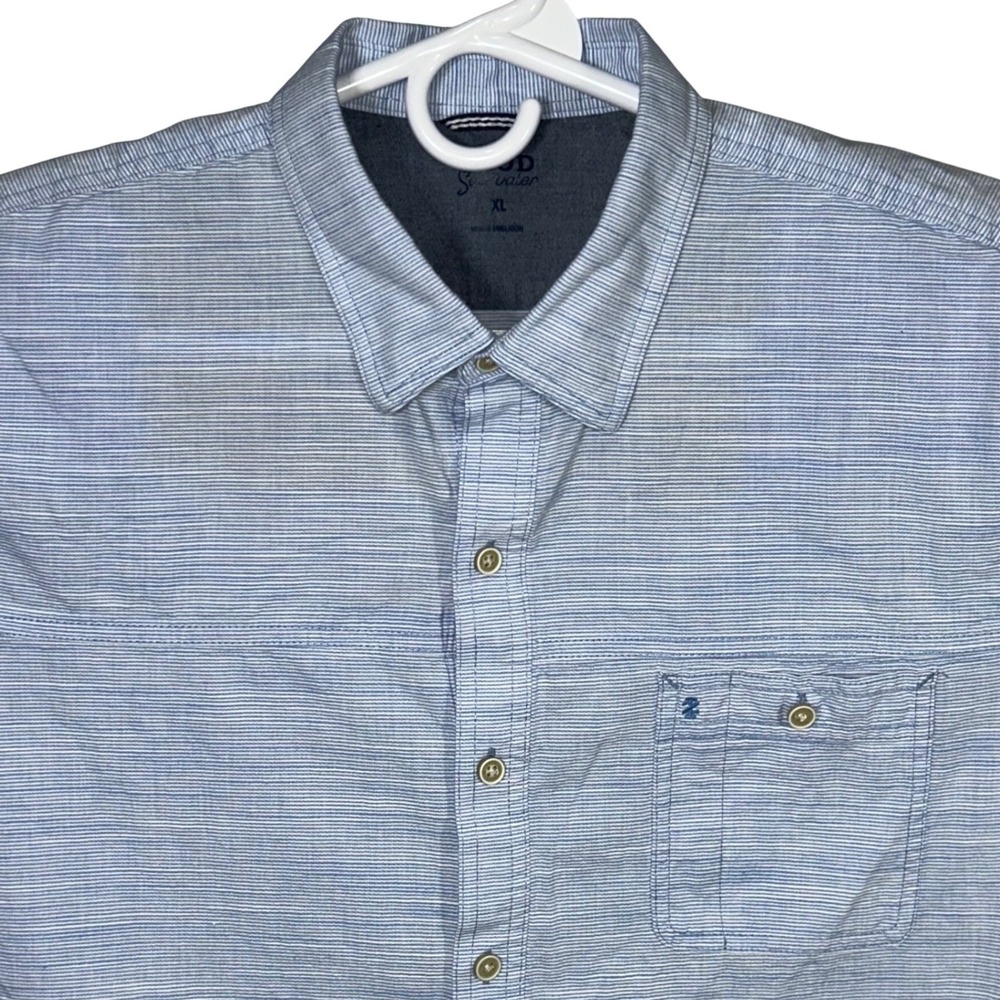 IZOD Saltwater Mens Short Sleeve Button Up Shirt Blue‎ Stripe Size XL